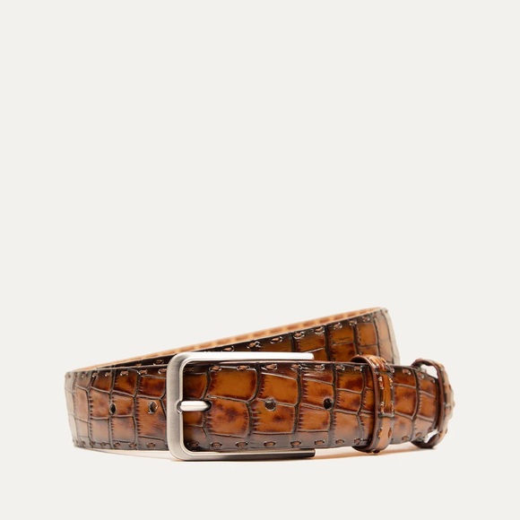 NWT WILL Leather Goods Croco Dress Belt in Cognac Sz 36